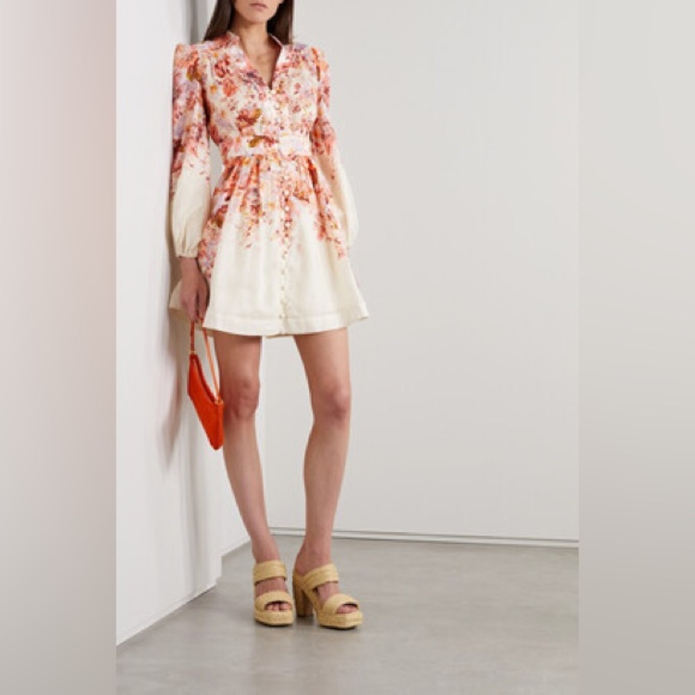 Devi Floral Plunge Mini Shirtdress NWOT